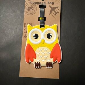 Yellow Owl Luggage Tag Key & Card Holder - Cute Cartoon Design